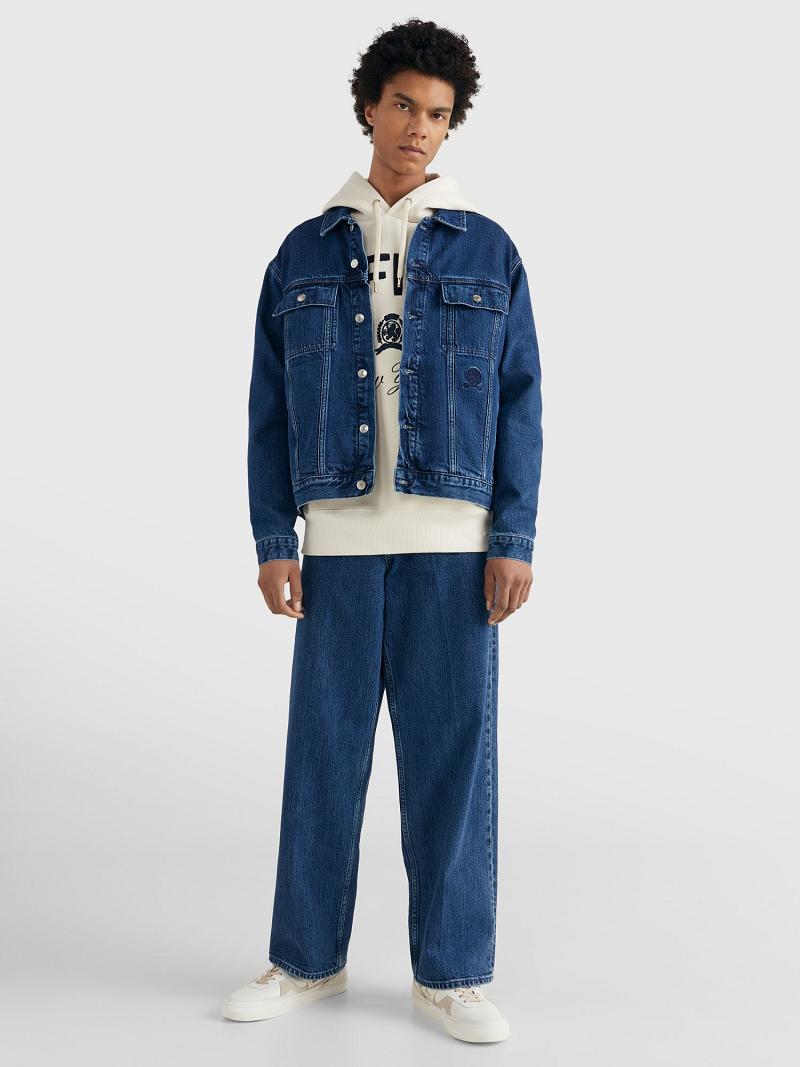 Férfi Tommy Hilfiger Embroidered crest denim Kabát Kék | HU 1181WNB